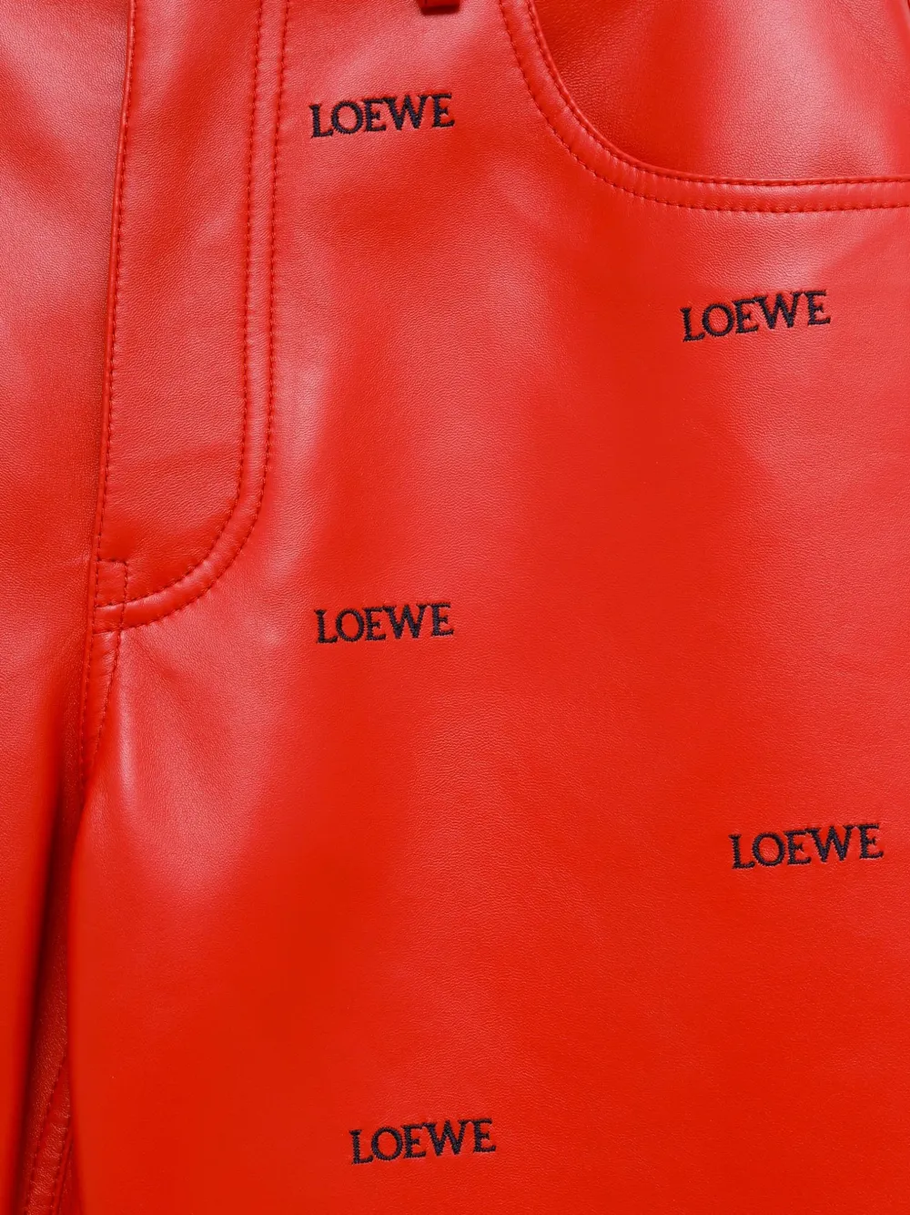 LOEWE logo-print leather trousers Rood