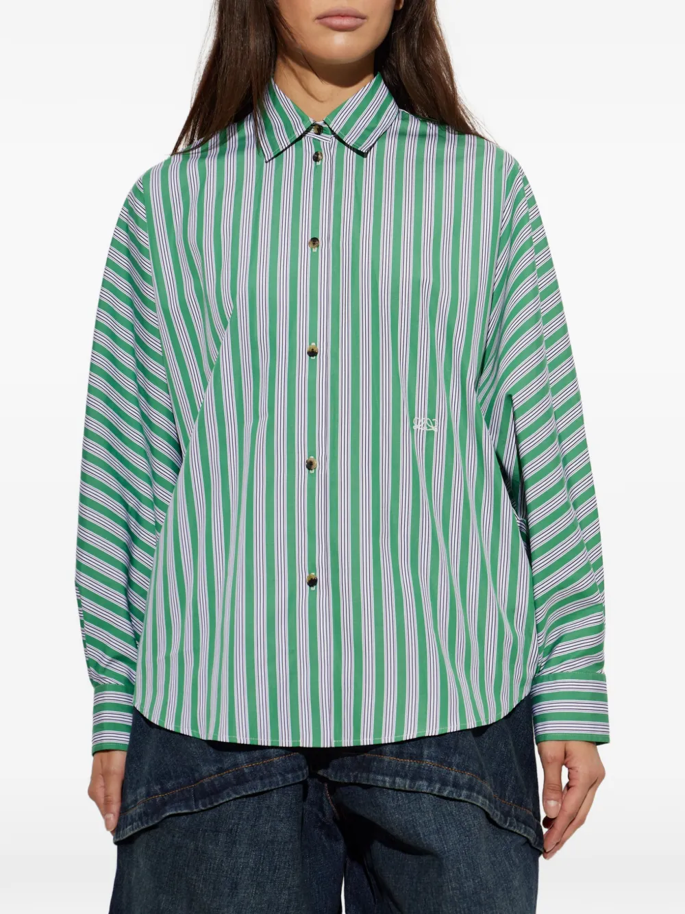 LOEWE Anagram gestreept blouse met borduurwerk Groen