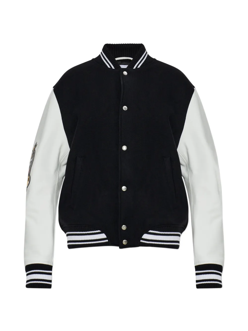 Off-White logo-embroidered leather-sleeve jacket - Nero