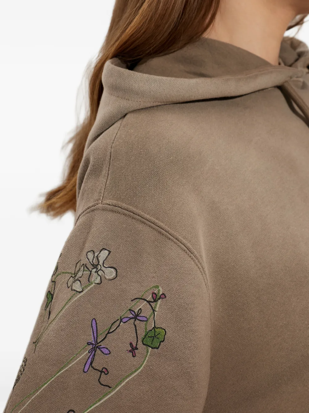 Off-White Hoodie met geborduurde bloemen Bruin