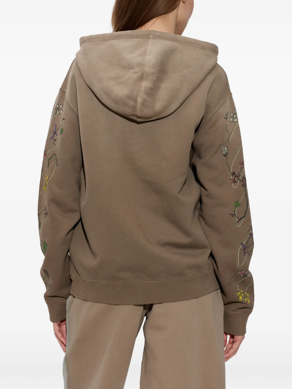 Off-White Hoodie met geborduurde bloemen Bruin