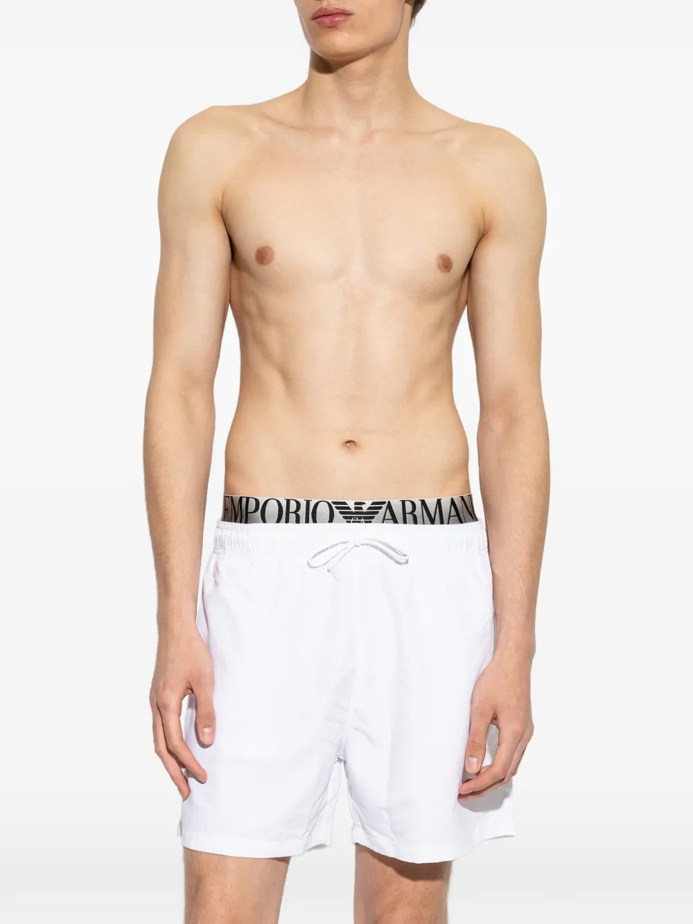 Emporio Armani Zwembroek met trekkoord en logoband Wit