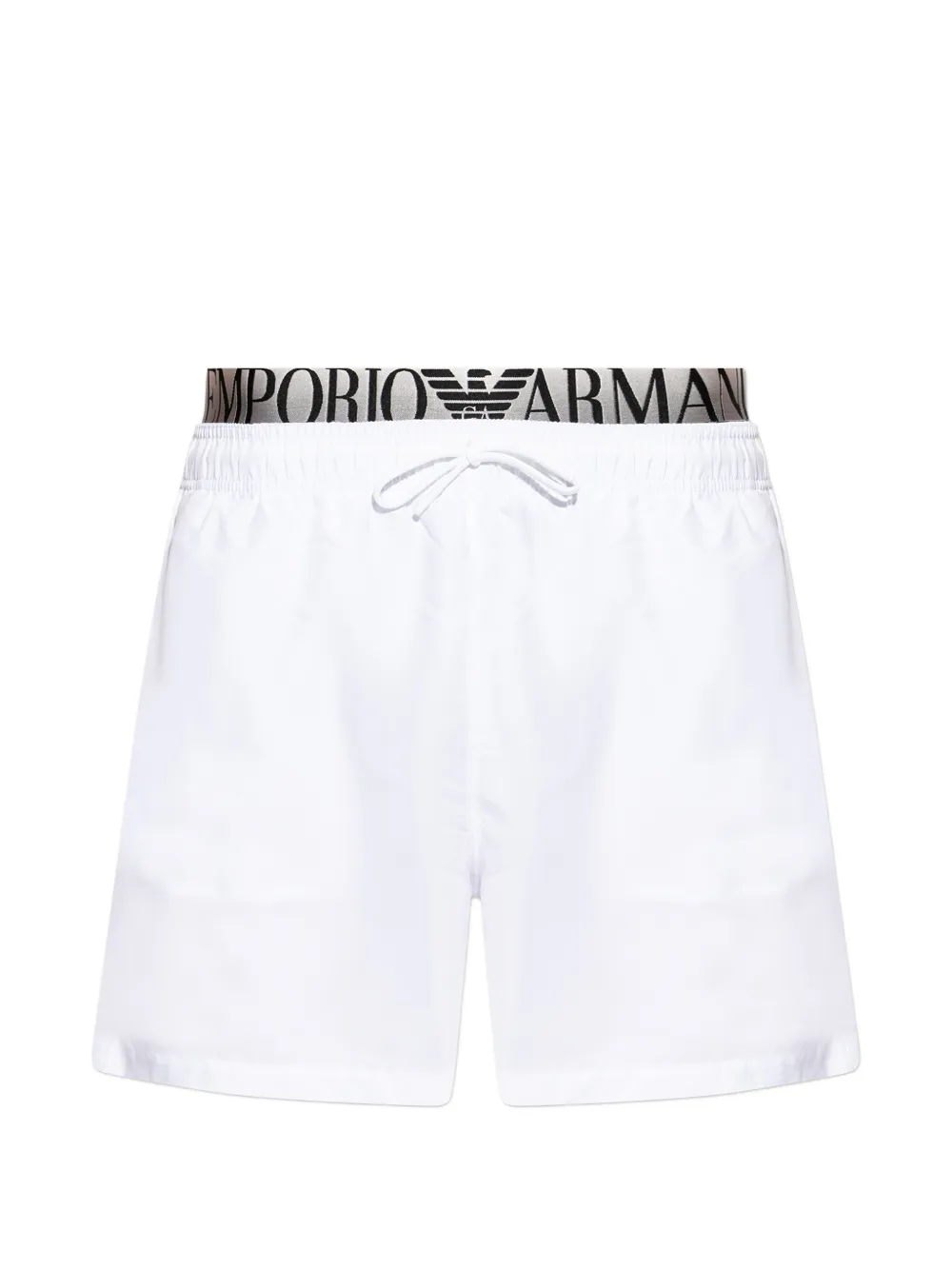 Emporio Armani logo-waistband drawstring swim shorts - Weiß