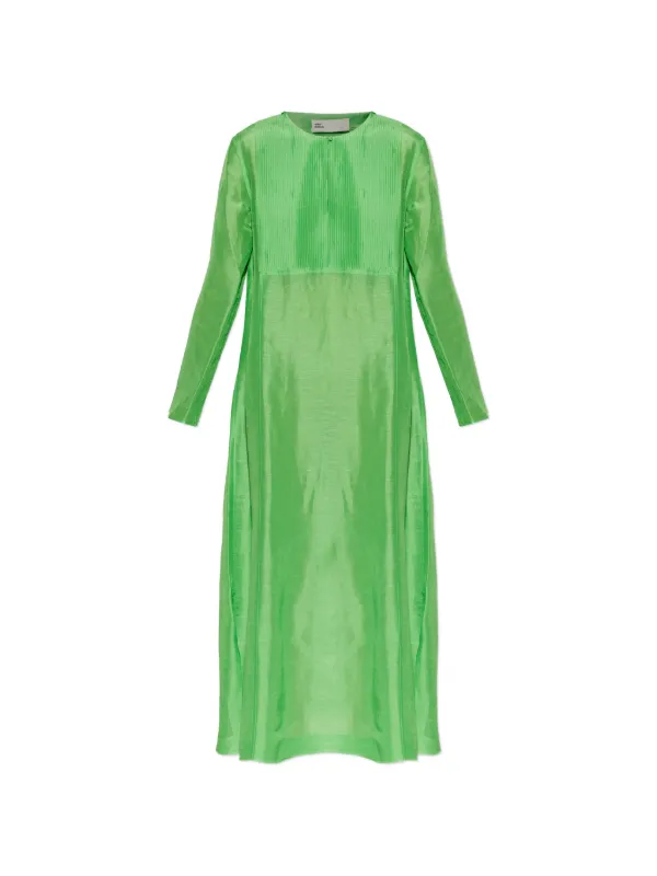 tory burch maxi dresses Tory Burch pleated-bib long-sleeve Maxi Dress | Green