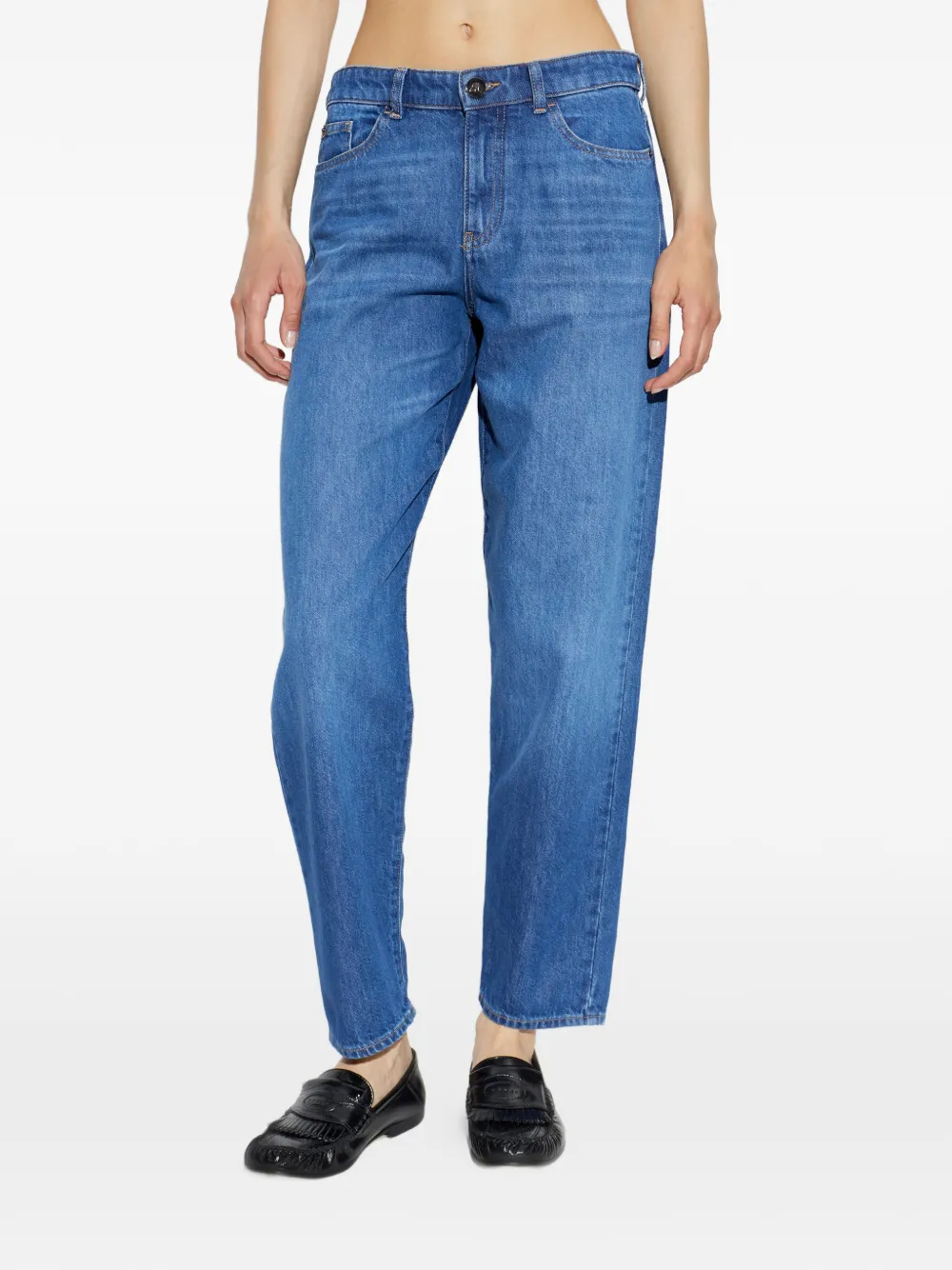 Emporio Armani Straight jeans met logoplakkaat Blauw