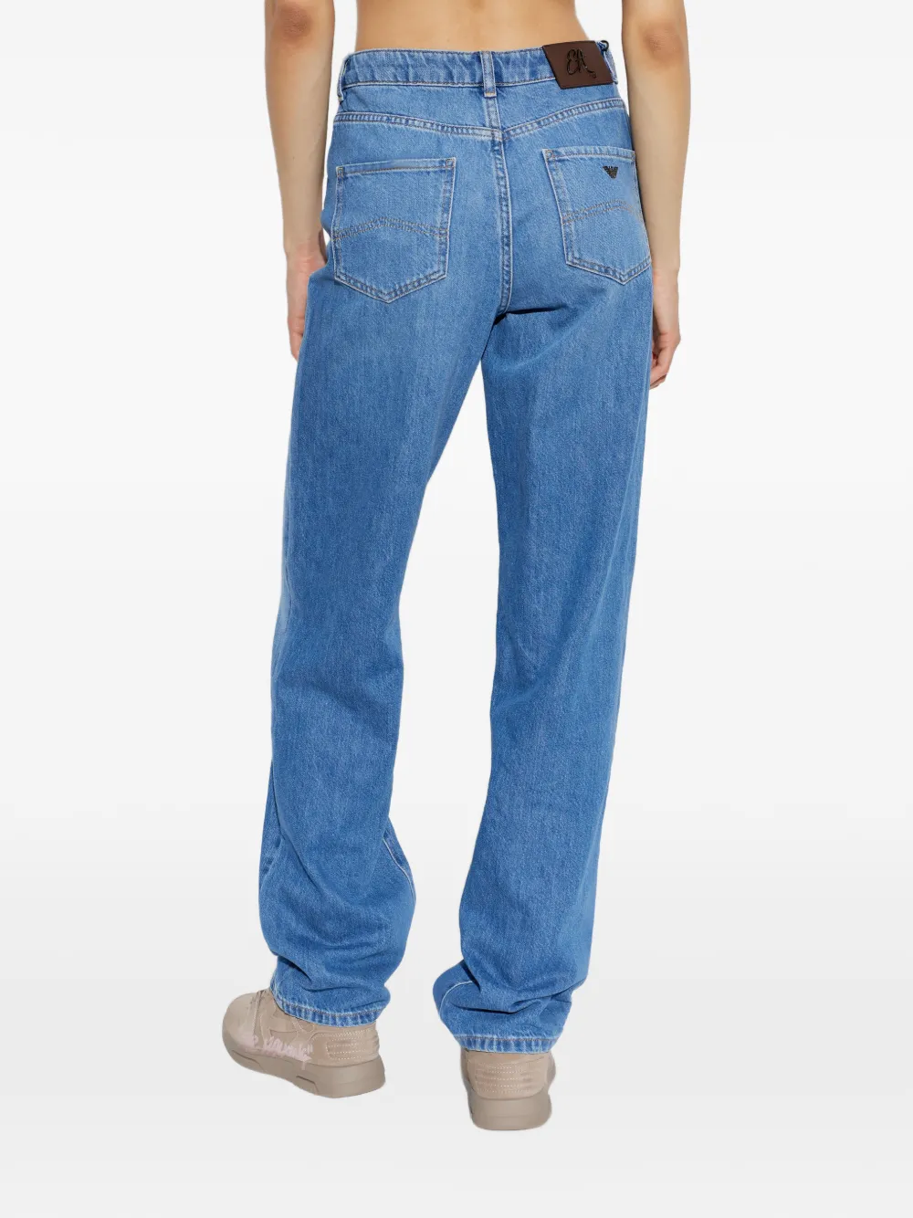 Emporio Armani Straight jeans met logoplakkaat Blauw