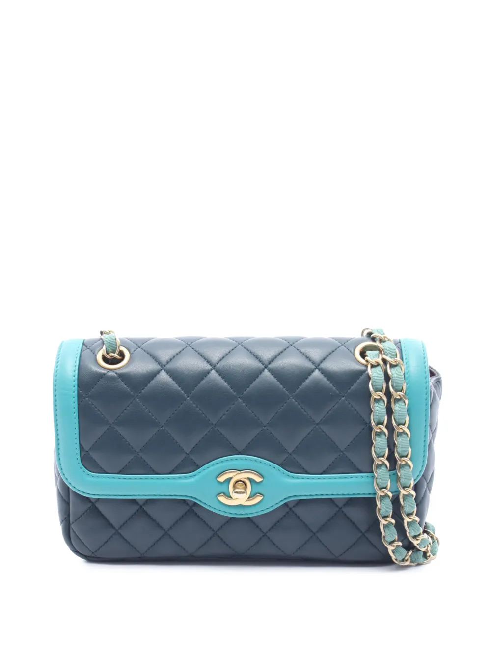 CHANEL Pre-Owned 2016-2017 Medium Quilted Lambskin Two-Tone Day Flap crossbody bag - Blu