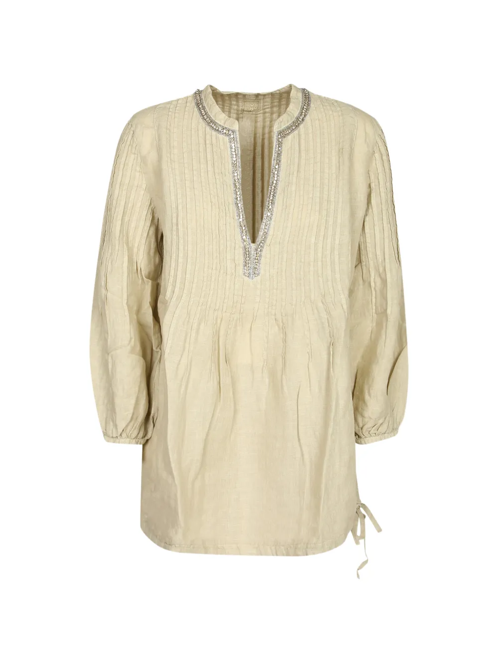 120% Lino crystal-embellished pintuck tunic top - Nude