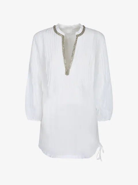 120% Lino embellished pintuck-detail top