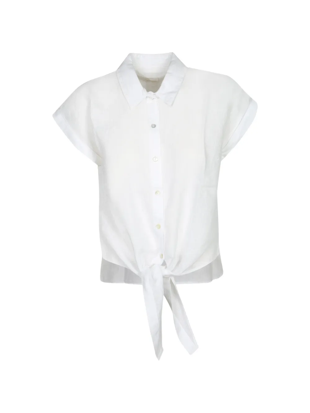 120% Lino tie-fastening short-sleeve shirt - Weiß