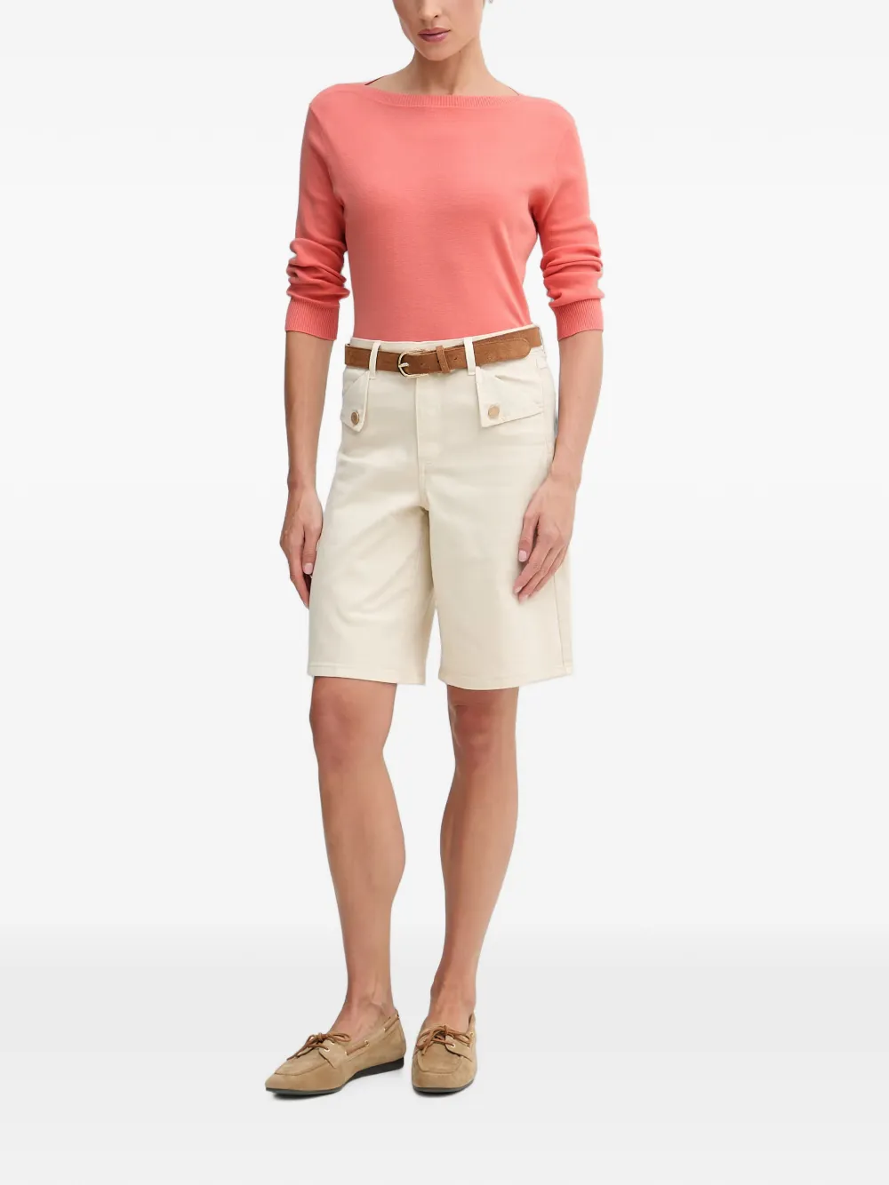 Benetton Trui met cropped mouwen en boothals Roze