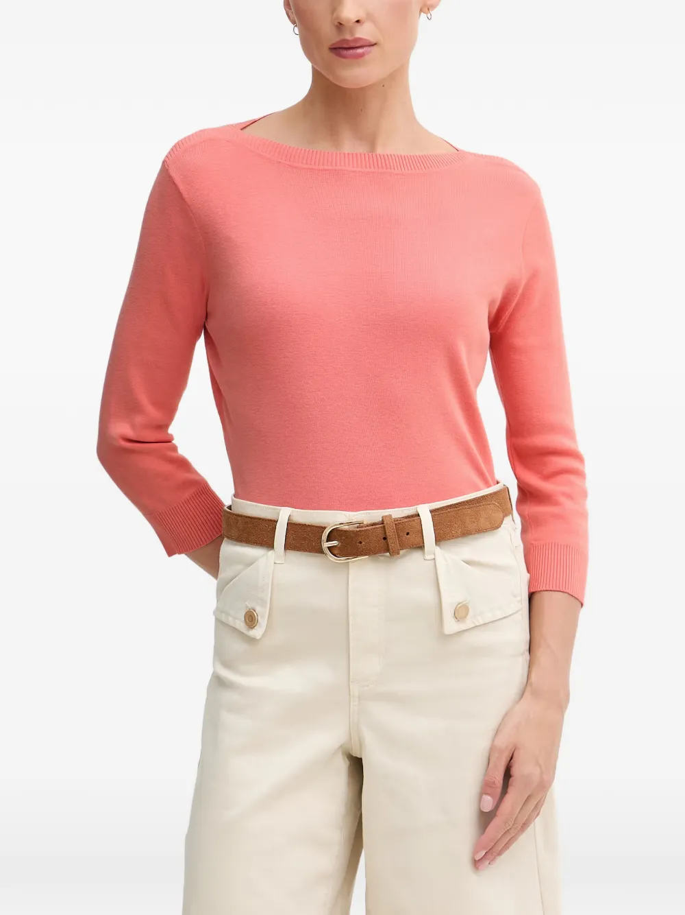 Benetton boat-neck three-quarter sleeve sweater - Rosa