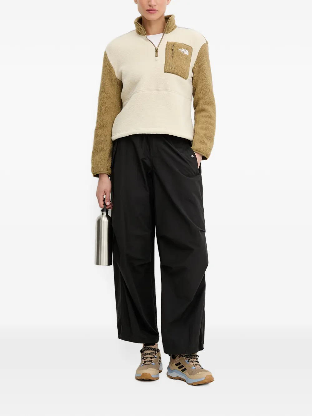 The North Face Sweater met fleece textuur en kwartrits Beige