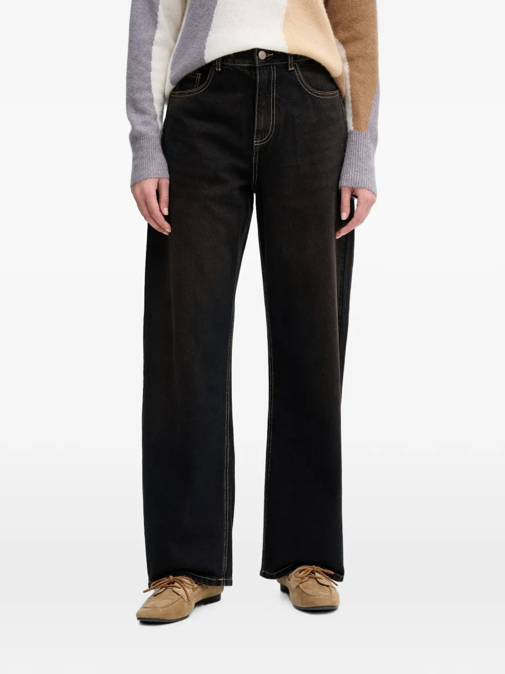 Benetton contrast-stitch wide-leg jeans - Nero