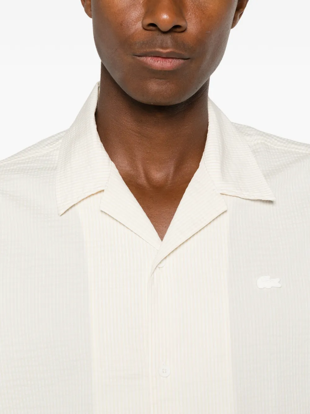 Lacoste Seersucker gestreept overhemd Beige