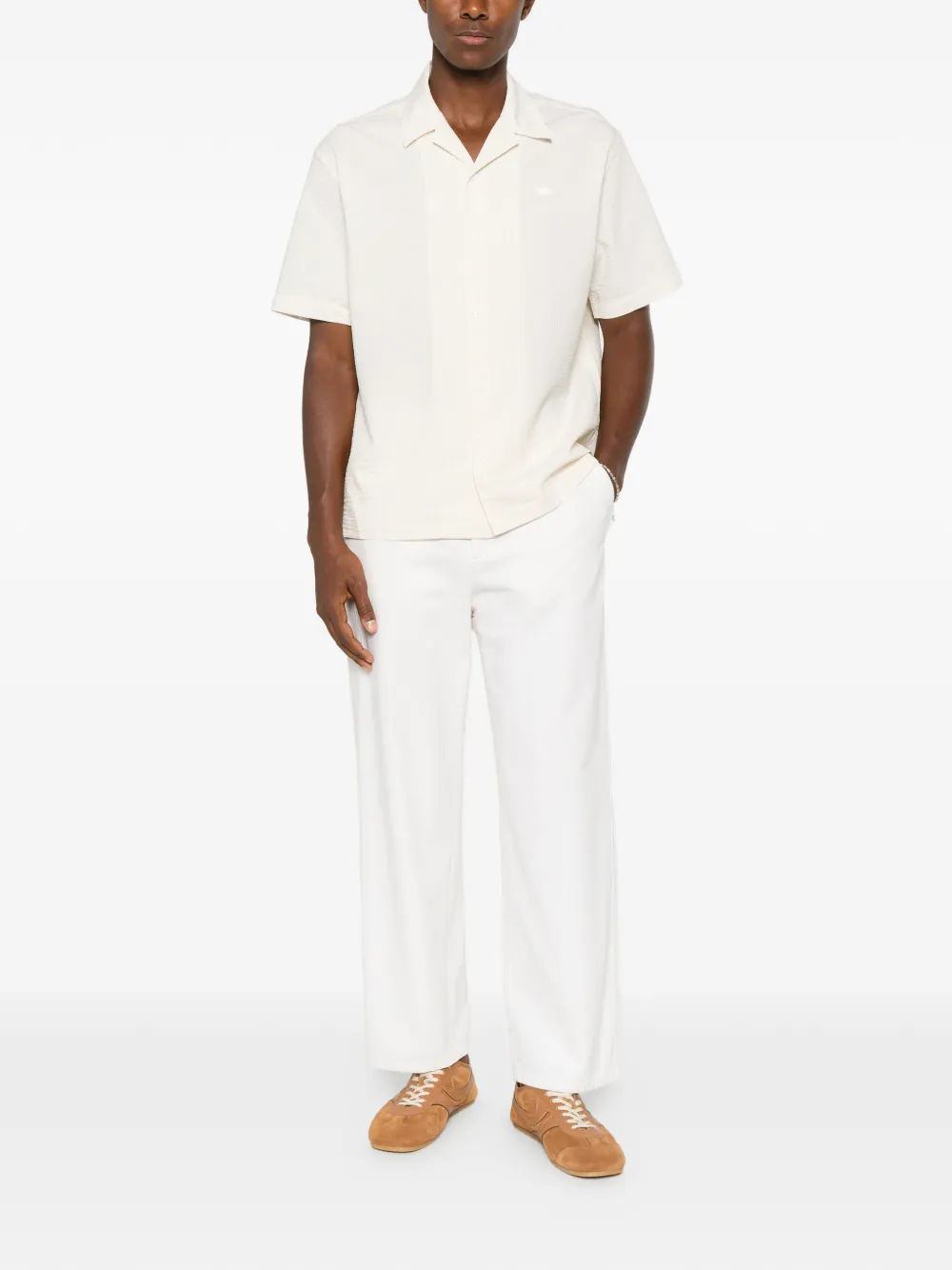 Lacoste Seersucker gestreept overhemd Beige
