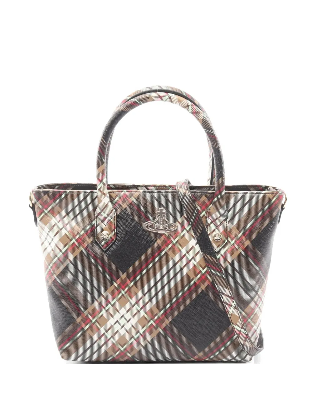 Vivienne Westwood Pre-Owned tartan check saffiano tote bag - Nero