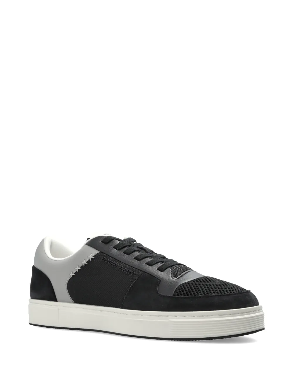 Emporio Armani mesh-panelled cross-stitch sneakers Zwart
