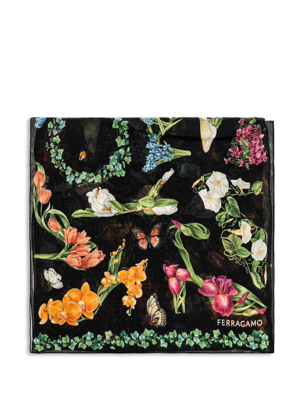 Ferragamo floral-print silk scarf - Schwarz