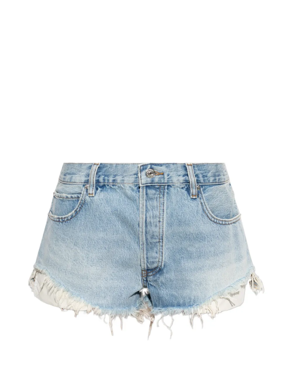 Frame Frayed Denim Shorts In Blue