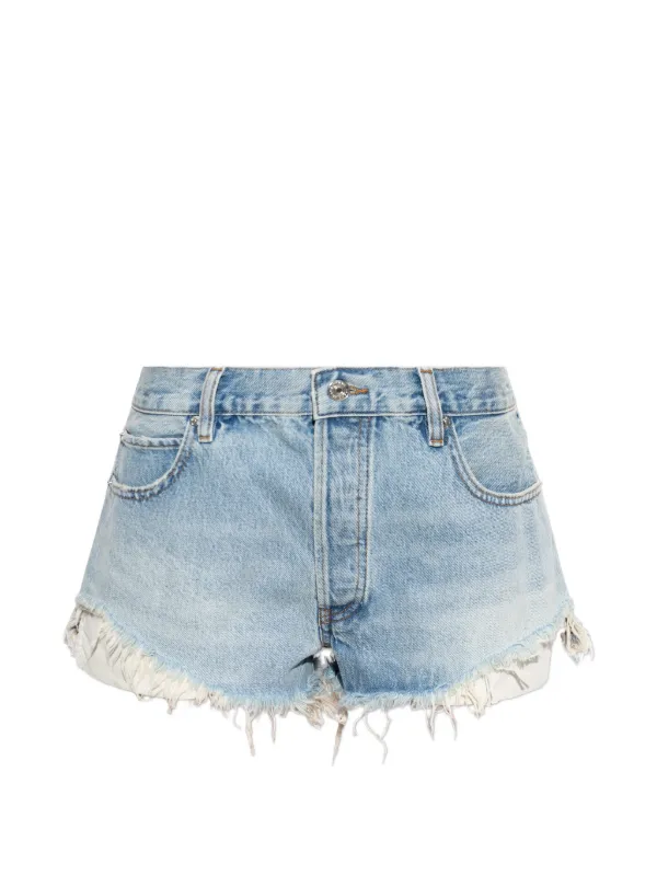 Frame Frayed Denim Shorts in Blue