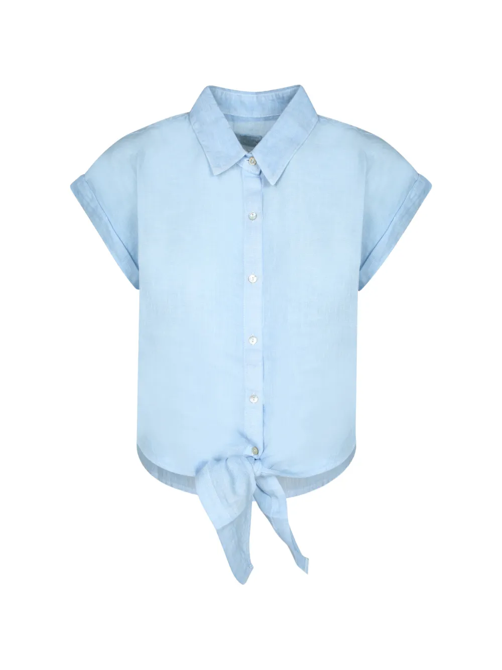 120% Lino tie-fastening short-sleeve shirt - Blu