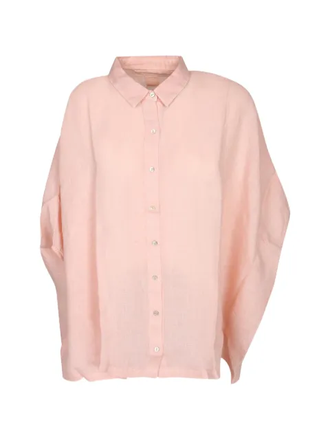 120% Lino camisa con mangas murciélago y botones