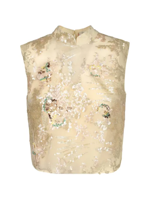 Hui Hui sequin-embellished floral-embroidered top