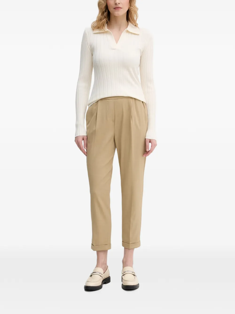 Benetton Geplooide broek met omgeslagen pijpen Beige