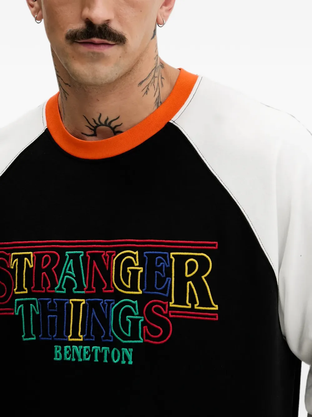 Benetton Stranger Things sweater met raglan mouwen Zwart