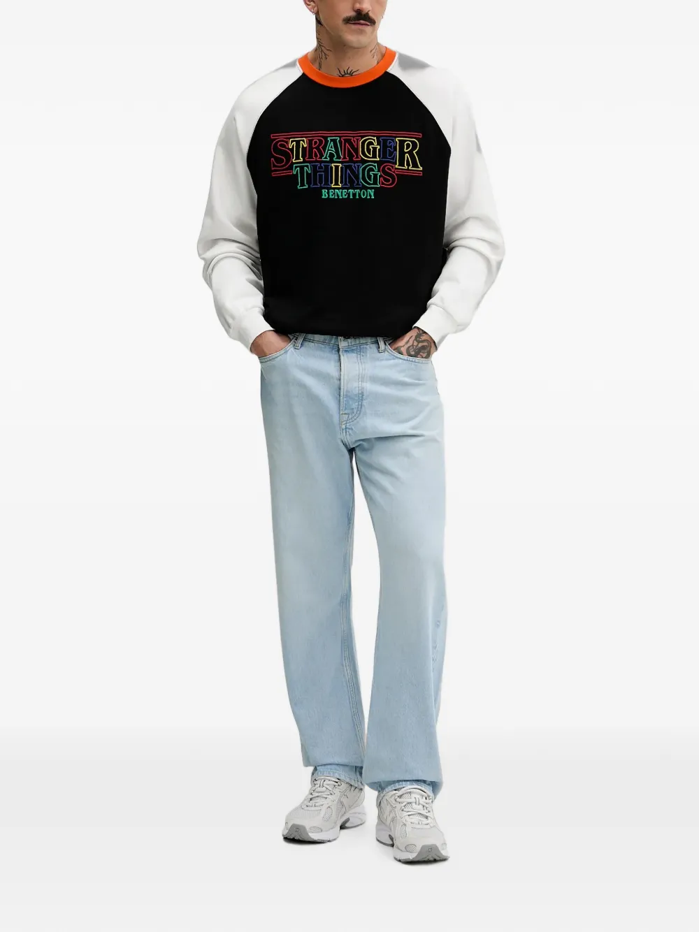 Benetton Stranger Things sweater met raglan mouwen Zwart