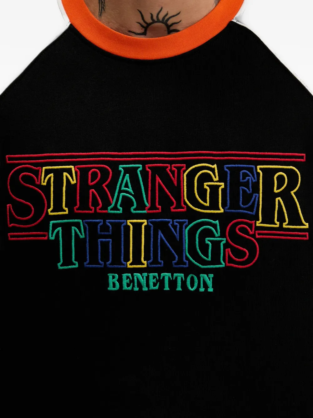 Benetton Stranger Things sweater met raglan mouwen Zwart