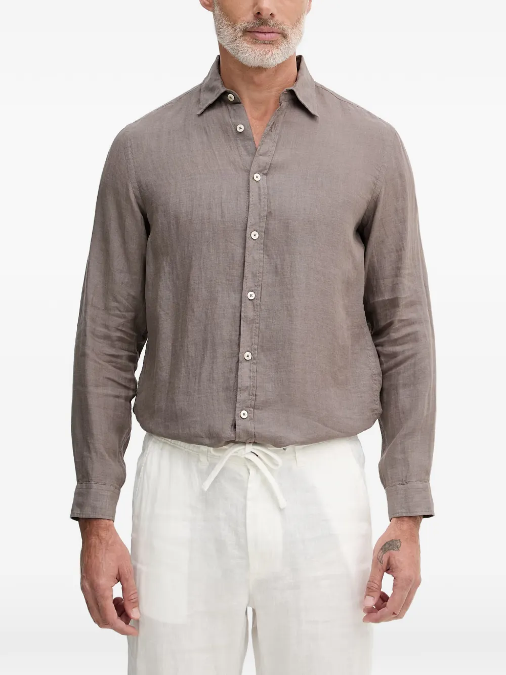 Benetton Linen Long-sleeve Shirt In Gray