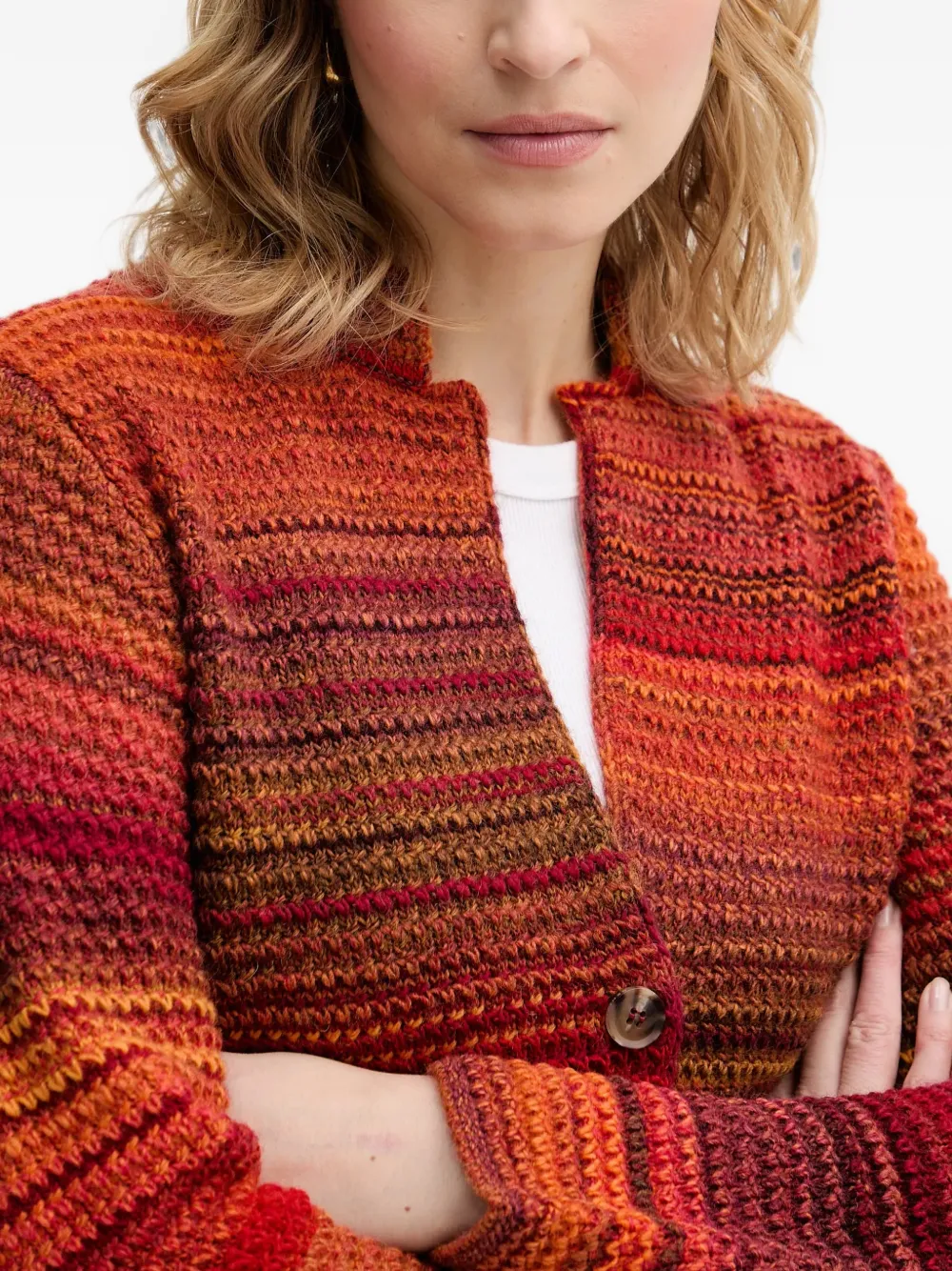 Benetton Gestreept gebreid vest met knopen Rood
