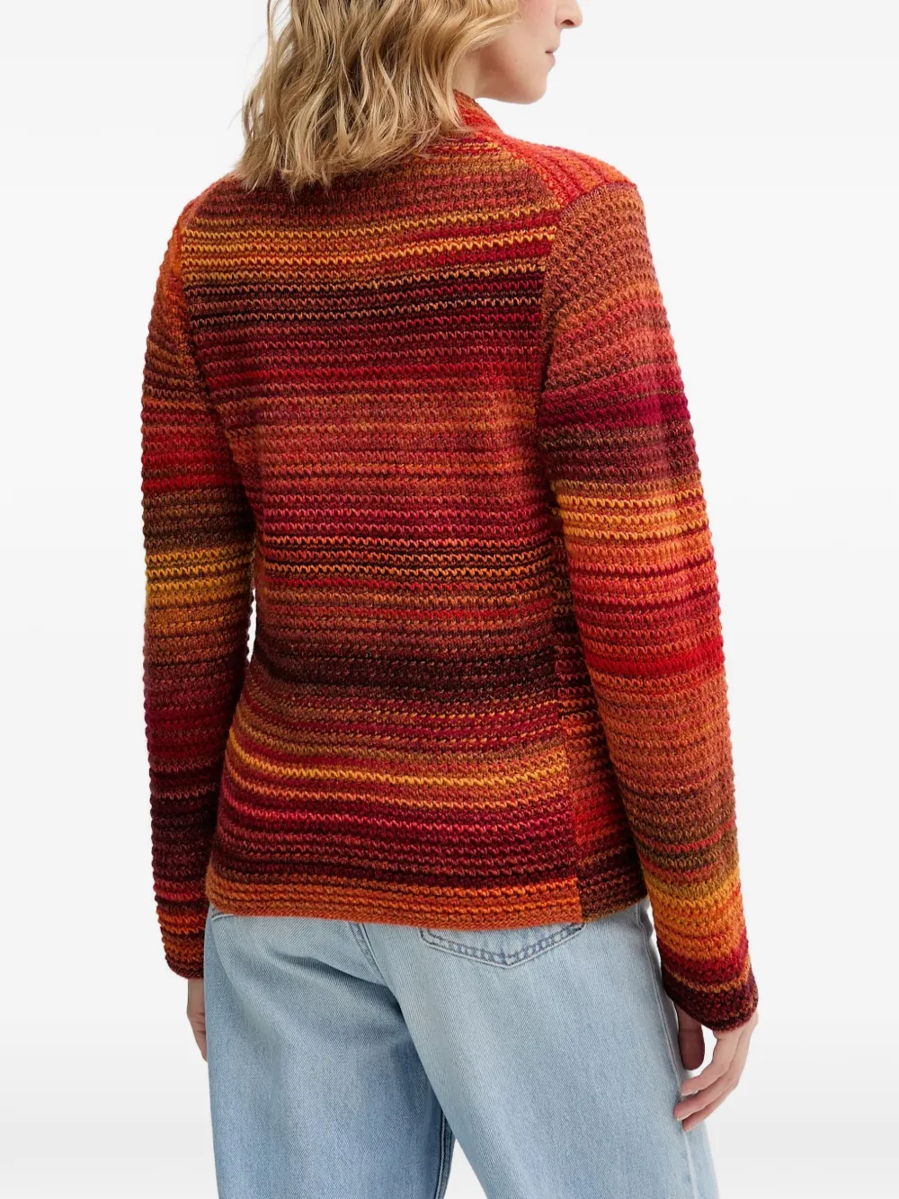 Benetton Gestreept gebreid vest met knopen Rood