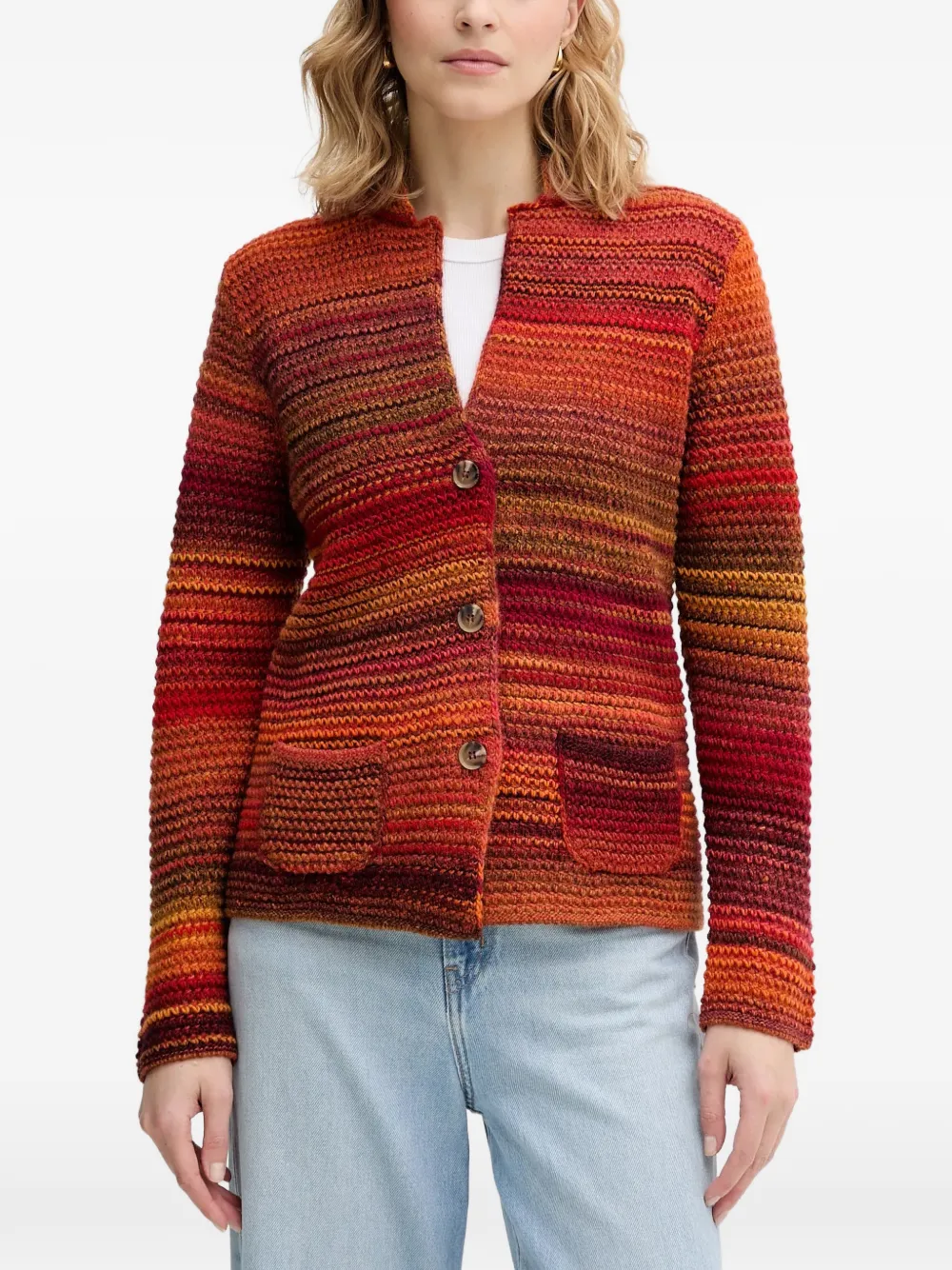 Benetton striped-knit button-up cardigan - Rosso