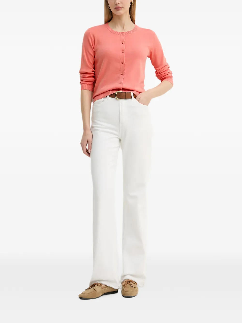 Benetton Vest met geribbelde afwerking en knopen Roze