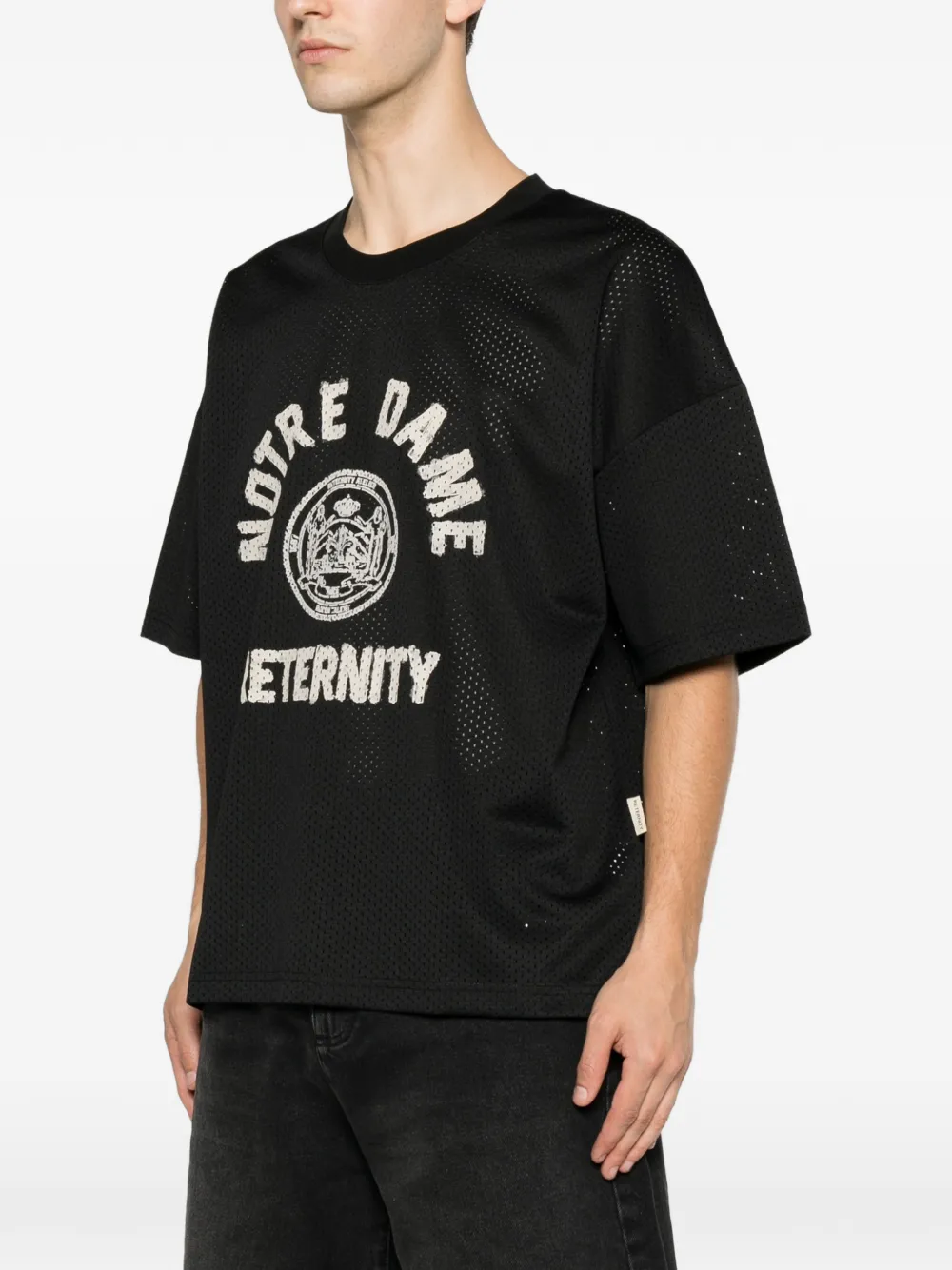 RETERNITY Notre Dame logoprinten mesh T-shirt Zwart