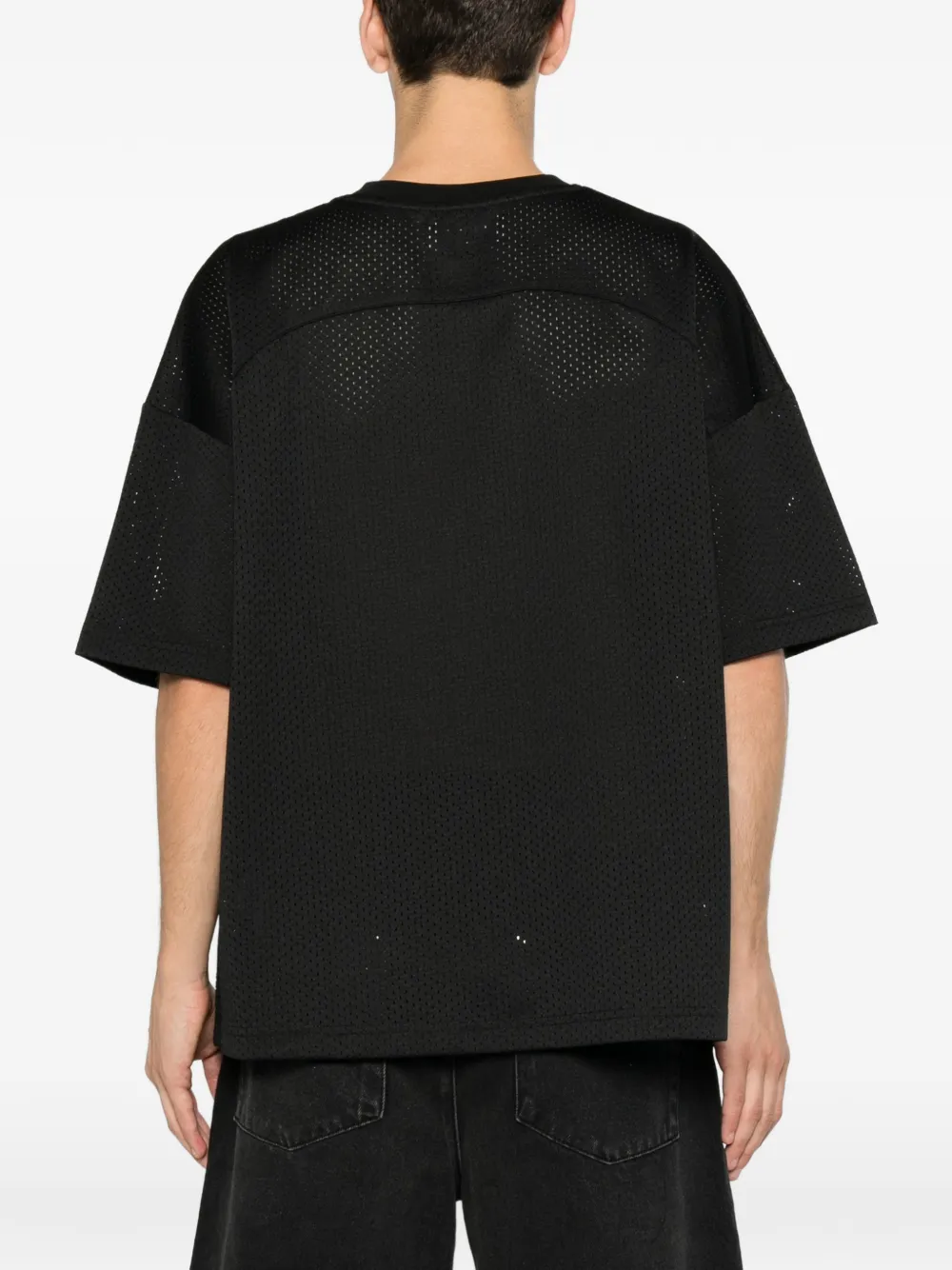 RETERNITY Notre Dame logoprinten mesh T-shirt Zwart