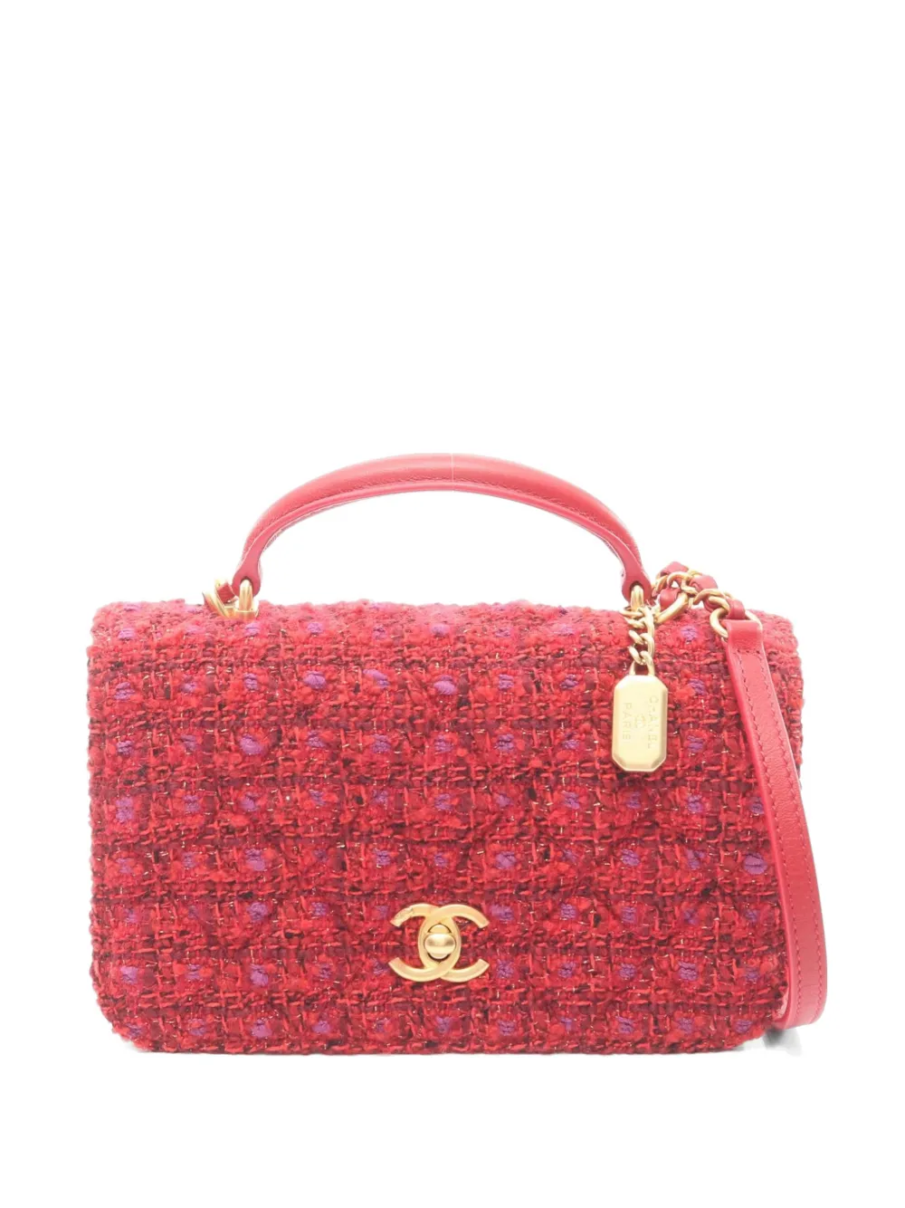 CHANEL Pre-Owned 2021 mini Matelassé tweed shoulder bag - Rosso