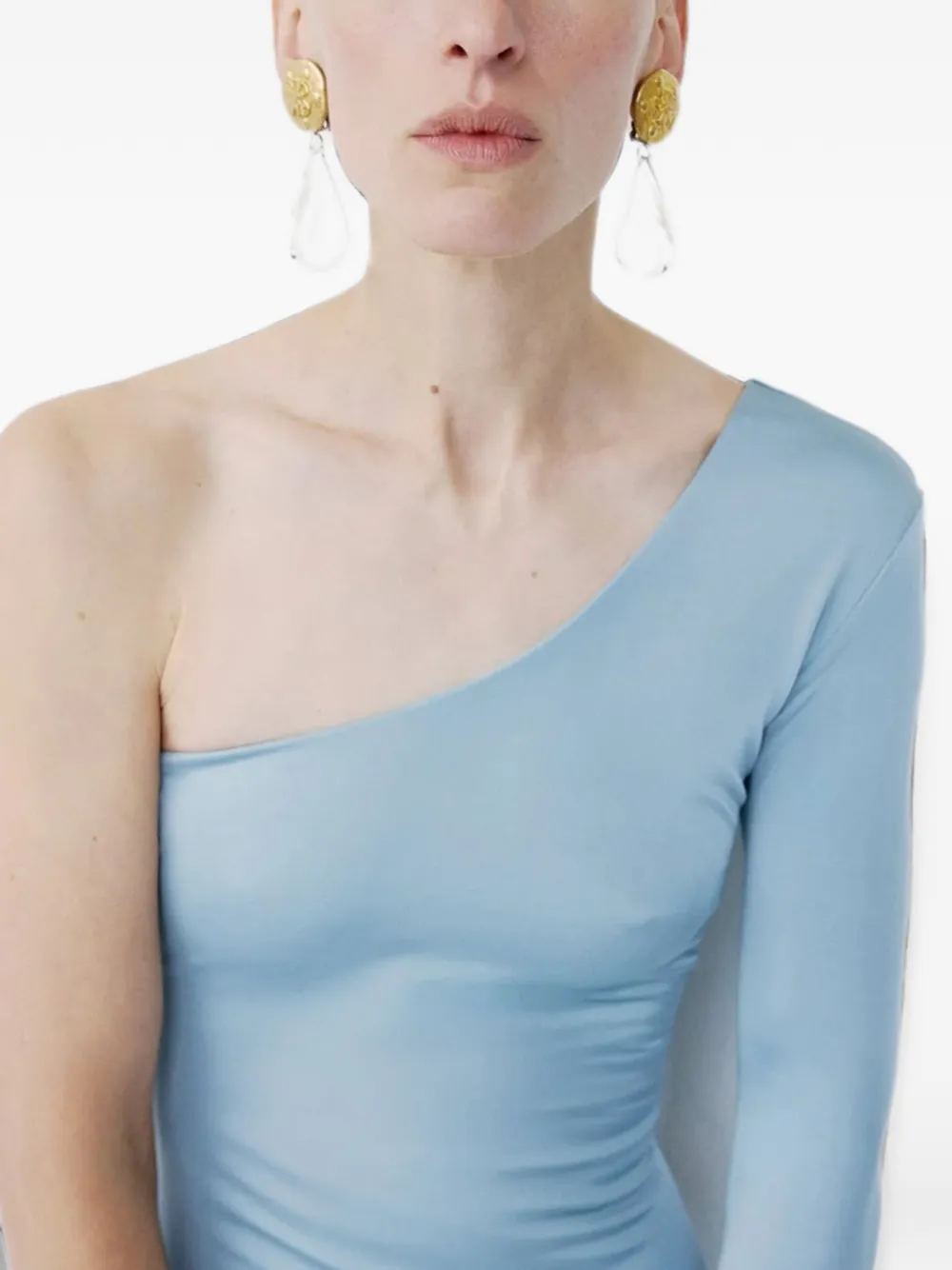 The New Arrivals Ilkyaz Ozel Yuna asymmetrische maxi-jurk met gedrapeerde mouwen Blauw