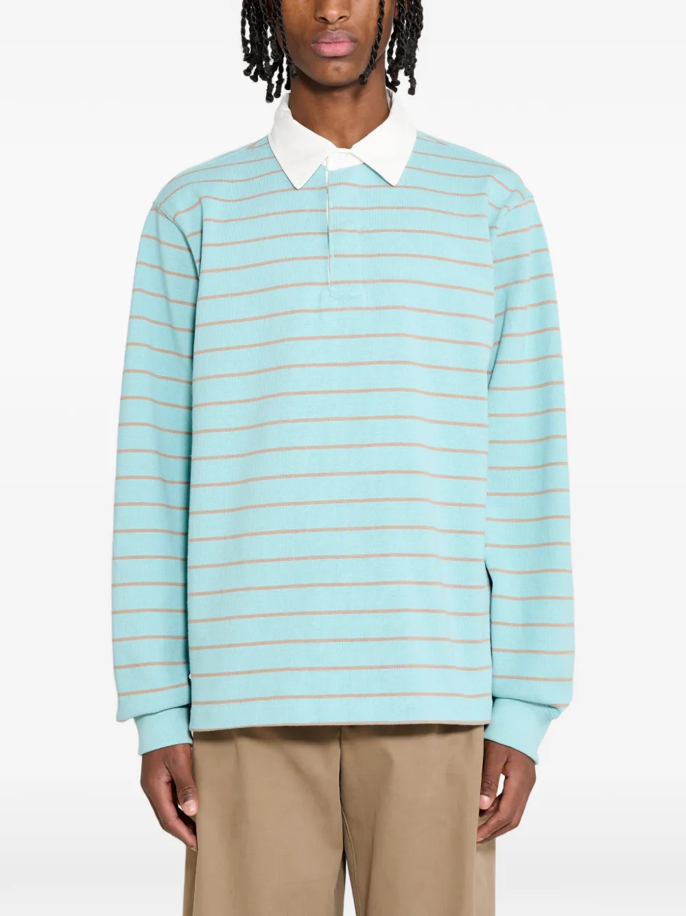 Stüssy pin-striped long-sleeve polo shirt - Blu