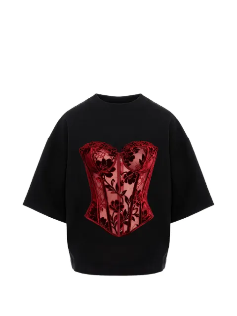 HAMZA playera estilo corset con estampado de encaje