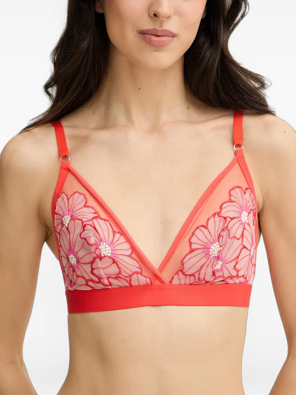 Chantelle Pulp Lush floral-embroidered mesh bra - Rosso