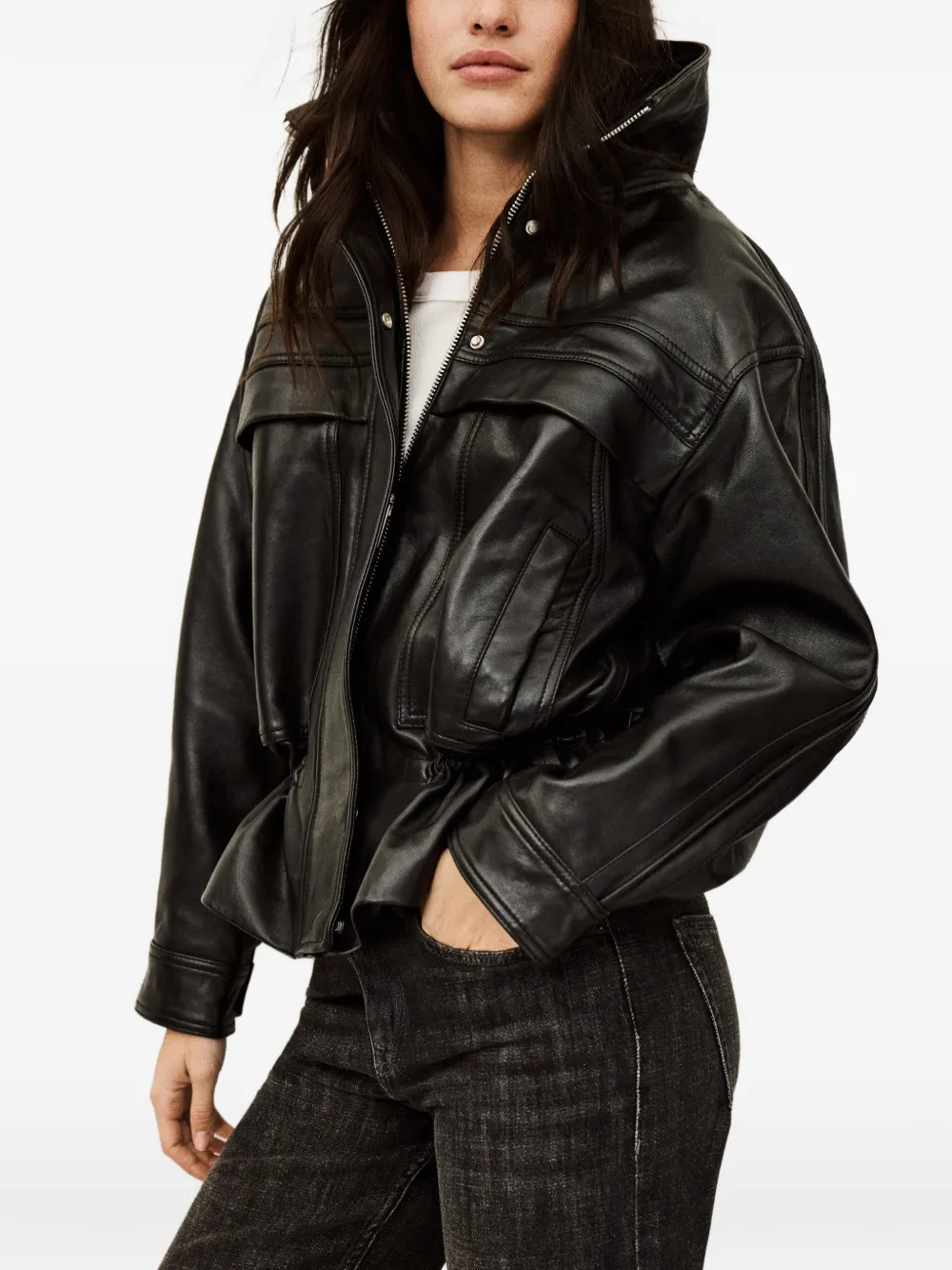 Ba&Sh Kassia peplum leren jack Zwart