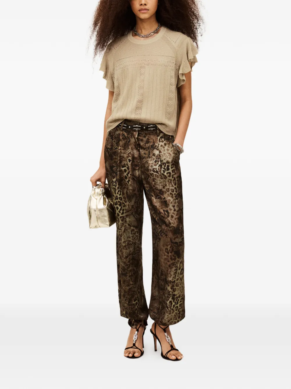 Ba&Sh Piera pointelle top met ruches Beige