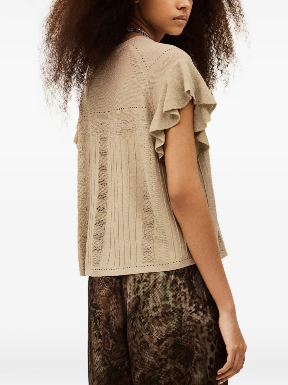 Ba&Sh Piera pointelle top met ruches Beige