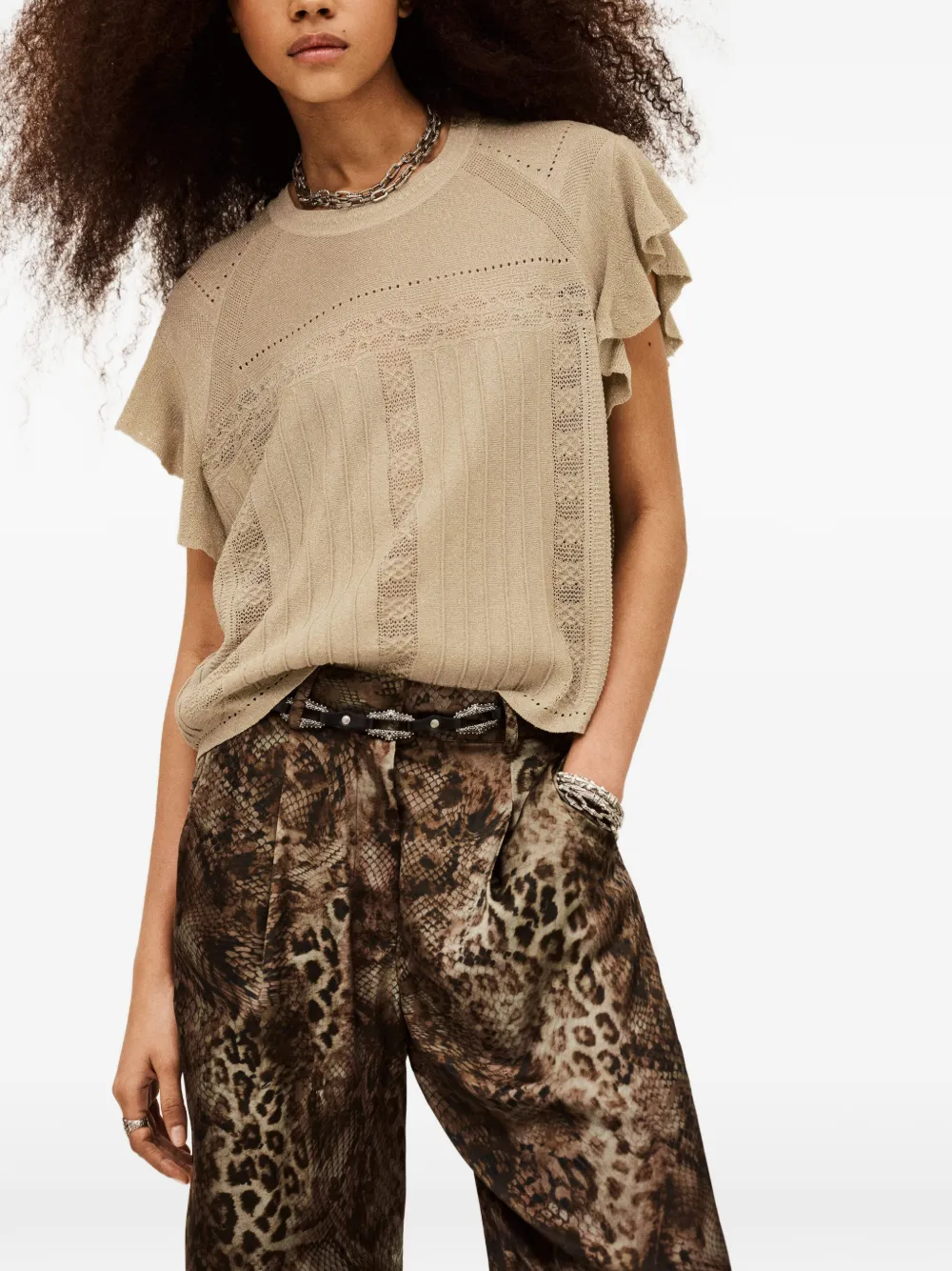 Ba&Sh Piera pointelle top met ruches Beige