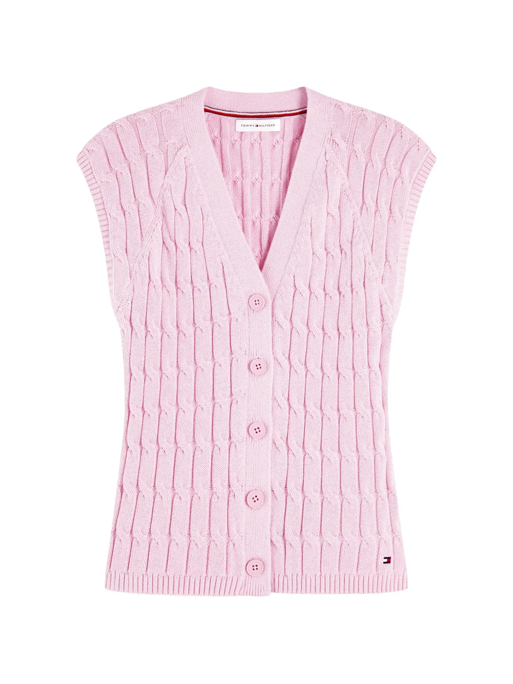 Tommy Hilfiger Cable-knit Sleeveless Cardigan In Pink