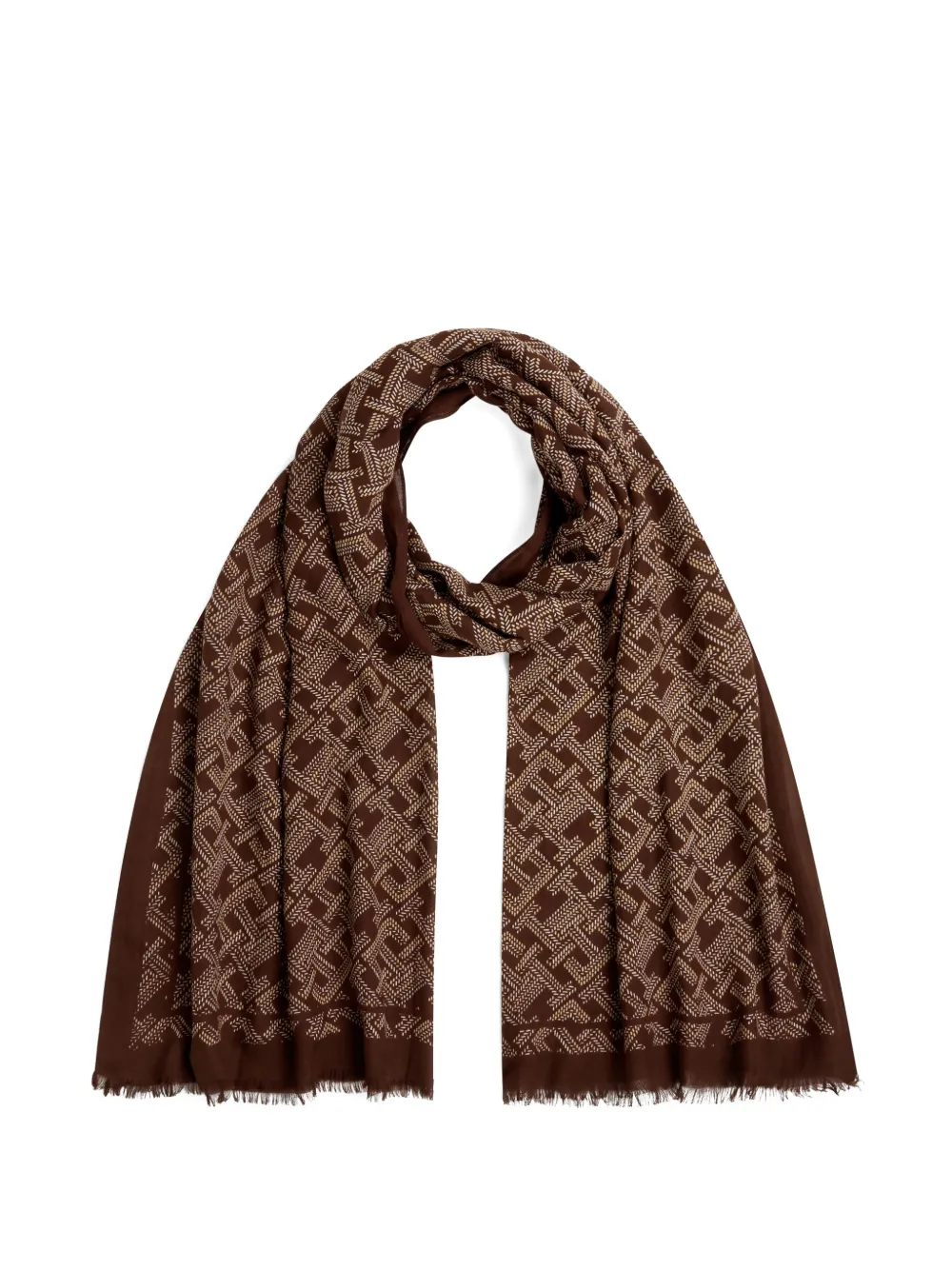 Tommy Hilfiger monogram-print frayed scarf - Marrone